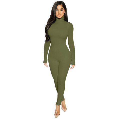 Casual One Piece, Spring Jumpsuits, Streetwear Model, Casual Turtleneck, Rompers Womens Jumpsuit, Long Sleeve Outfits, Full Body Suit, Bodycon Jumpsuit, Screen Color