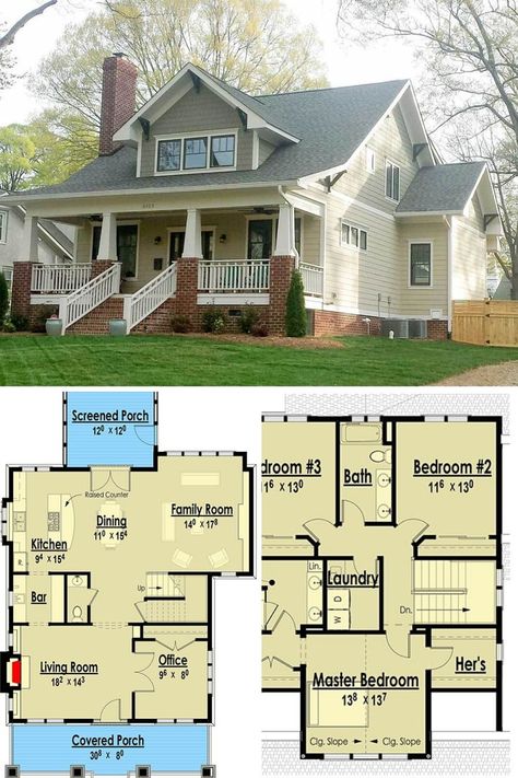 Cottage Floor Plans, Two Story House Plans, Two Story House, Cottage Style House Plans, Bungalow Homes, 4 Bedroom House Plans, Casas The Sims 4, Craftsman Style House, Sims House Plans