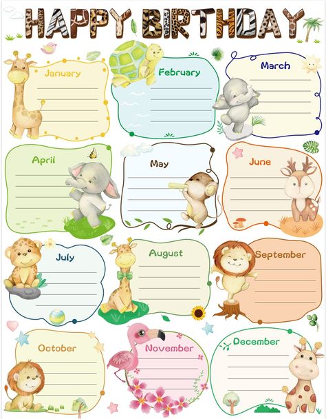 PRICES MAY VARY. Package Includes: 1 Safari animal happy birthday chart measures 17" x 22". Popular Classroom Supplies: These Safari animal birthday chart is perfect for decorating bulletin board and classroom. Great for back to school classroom decoration. Birthday Bulletin Board Set: Kids like surprise. Teachers will never forget kids’ birthday. Kids are expecting their birthday classroom celebration. Great Classroom Supplies: A great addition to classroom supplies! Use these to liven up your Happy Birthday Chart, School Classroom Decoration, Jungle Theme Classroom Decorations, Animal Happy Birthday, Safari Theme Classroom, Birthday Chart Classroom, Happy Birthday Poster, Birthday Board Classroom, Birthday Chart