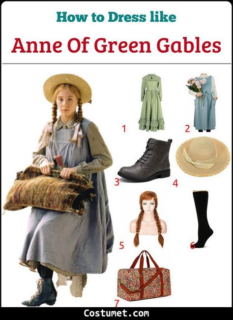 Anne of Green Gables Costume for Cosplay & Halloween Ann Of Green Gables Costume, Book Characters Outfits, Anne Of Green Gables Halloween Costume, Anne Of Green Gables Outfit, Anne Shirley Costume, Anne Of Green Gables Costume Diy, Anne Of Green Gables Dress, Anne Of Green Gables Outfit Ideas, Anne Of Green Gables Costume