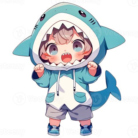 Cute Chibi Boy Wearing A Shark Hoodie AI Generative Shark Hoodie Drawing, Chibi Boy Cute, Shark Chibi, Chibi People, Pose Chibi, Skin Inspiration, Baby Boy Cartoon, Shark Boy, Happy Shark