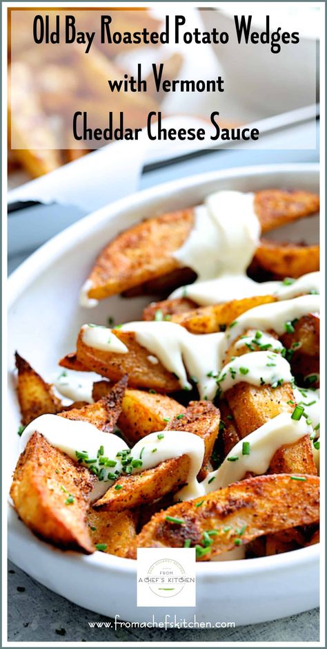 Wisconsin Cheese Curds, Seasoned Potato Wedges, Roasted Potato Wedges, Cheddar Cheese Sauce, Roasted Potato, Tailgating Recipes, Chef's Kitchen, Vegetable Side, Potato Side Dishes