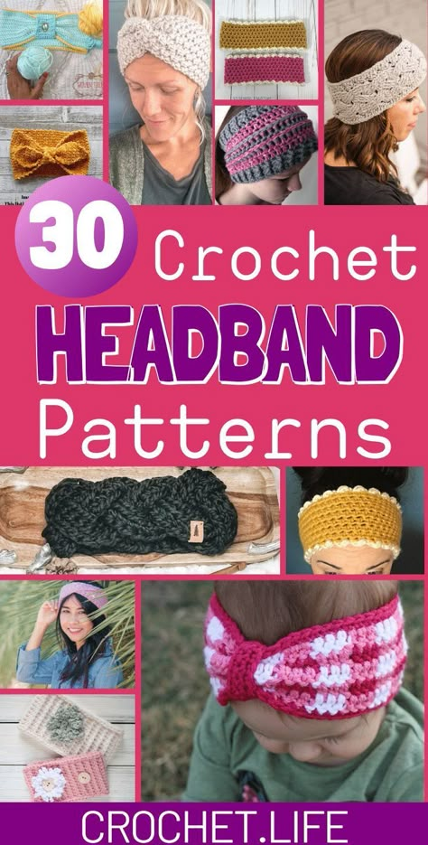 30 Ear Warmer & Headband Crochet Patterns are just what you need to keep busy this winter!  Make one of these gorgeous headbands today! #crochet #crochetlife #crochetpatterns #crocheting #earwarmers #headbands #headbandpattern Earwarmers Headbands, Free Crochet Headband Patterns, Crochet Headband Patterns, Crochet Ear Warmer Free Pattern, Free Crochet Headband, Crochet Headband Tutorial, Crochet Ear Warmer Pattern, Crochet Headband Free, Easy Crochet Headbands