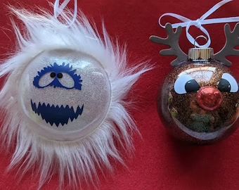 Abominable Snowman Rudolph, Cricut Explore Air Projects, Abominable Snowman, Snowman Christmas Tree, Rudolph The Red, Reindeer Christmas, Round Ornaments, Red Nose, Red Nosed Reindeer