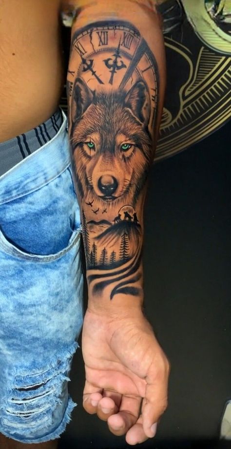 Wolf Elbow Tattoo, Half Sleeve Tattoos Wolf, Native American Wolf Tattoo, Lobo Tattoo, Cruces Tattoo, Tiger Tattoo Sleeve, Wolf Tattoos Men, Arm Sleeve Tattoos For Women, Wolf Tattoo Sleeve