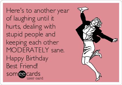 Here's to another year of laughing until it hurts, dealing with stupid people and keeping each other MODERATELY sane. Happy Birthday  Best Friend! Happy Birthday Quotes For Her, Funny Happy Birthday Quotes, Happy Birthday Quotes For Him, Best Happy Birthday Quotes, Bday Quotes, Birthday Quotes For Her, Birthday Quotes Inspirational, Brother Birthday Quotes, Birthday Quotes For Him