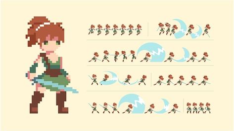 Simple Pixel Art Character Design, Top Down Pixel Art Character Sprite, Pixel Art Platformer Character, Pixel Sprite Sheet, Pixel Art Sprite Sheet, Sprite Sheet Character, Top Down Pixel Art, Pixelart Character, Character Sprite Sheet