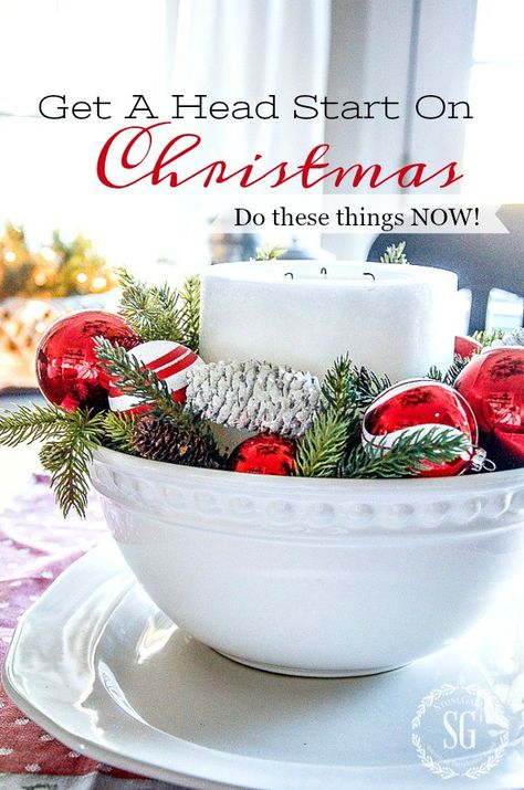 GET A HEAD START ON CHRISTMAS- Do these things now so your holiday season will be merry and bright! Punch Bowl Decorating Ideas, Bowl Christmas Decor, Christmas Rolls, Christmas Tress, Decorating Ideas For Christmas, Faux Christmas, Christmas Island, Christmas Is Over, Ideas For Christmas