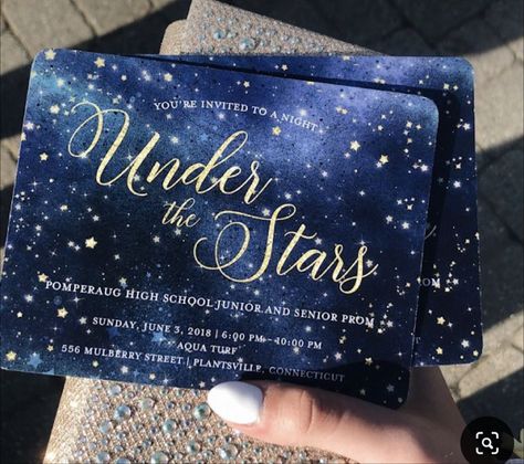 Under The Stars Prom Invitations, Moon And Stars Prom Theme, Midnight Debut Theme, 18th Blue Theme, A Night Of A Thousand Lights Prom Theme, Sweet 16 Galaxy Theme, A Night Among The Stars Theme, Under The Stars Banquet Theme, Written In The Stars Party Theme