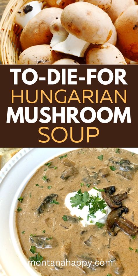 TO-DIE-FOR Hungarian Mushroom Soup Recipe - Montana Happy Hungarian Mushroom, Hungarian Mushroom Soup, Creamy Soup Recipes, Mushroom Soup Recipe, Family Dishes, Mushroom Soup Recipes, Homemade Soup Recipe, How To Cook Mushrooms, Best Soup Recipes