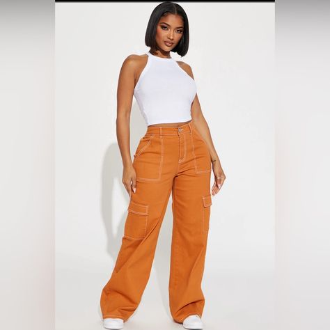 Fashion Nova Good Intention Cargo Pants Size 9 Juniors. Brand New With Tags. These Are Cut Large And Too Short For Me. Orange Cargo Pants Outfit, Cargo Pants Outfit, Good Intentions, Cute Pants, Fashion Nova Pants, 60 Fashion, Jeans Fashion, Fashion Nova Jeans, Cargo Jeans