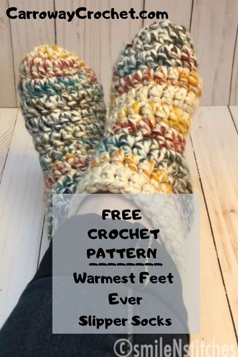 Free Crochet Patterns For Bulky Yarn, Quick And Easy Crochet Slippers Free Pattern, Crochet Slippers For Men, Super Bulky Yarn Patterns Crochet, Storing Yarn, Crochet Slippers Adult Free Pattern, Socks Crochet Pattern, Crocheted Socks, Easy Crochet Socks