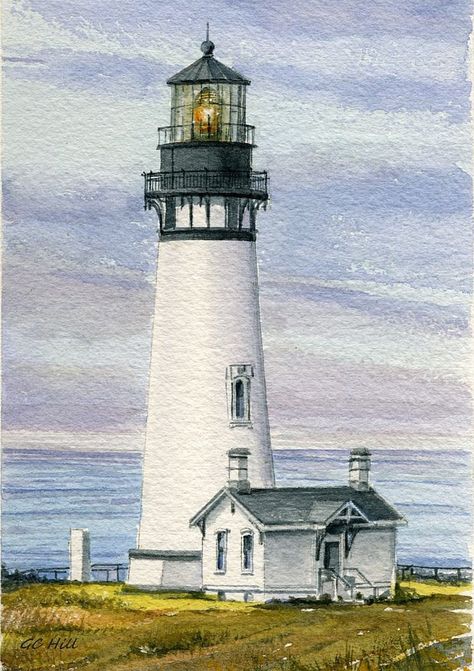 Hill Watercolor, Lighthouse Drawing, Lukisan Lanskap, Gray Clouds, Desen Realist, L'art Du Portrait, Lighthouse Painting, Lighthouse Pictures, Lighthouse Art