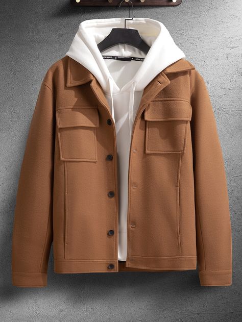 Camel Casual Collar Long Sleeve Fabric Plain Regular Embellished Non-Stretch  Men Outerwear Sweater Outfits Men, Overcoat Men, Mens Wool Coats, Minimalist Fashion Men, Guys Clothing Styles, Mens Casual Dress Outfits, Men Stylish Dress, Jackets Men Fashion, Cool Outfits For Men