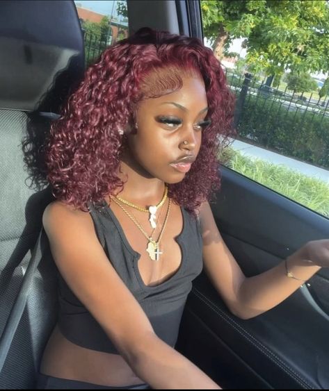 Bob Wet And Wavy Wig, Colored Curly Bob Wig, Wine Red Hair On Black Women, Deep Wave Bob Wig Side Part, Red Head Hairstyles Black Women, 99j Curly Wig, Burgundy Quick Weave Hairstyles, Burgundy Natural Hairstyles, Burgundy Flip Over Quick Weave