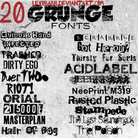 20 grunge free fonts- completely amazing!!! Canva Grunge Fonts, Grunge Magazine, Heavy Metal Font, 90s Yearbook, Black Metal Font, Tattoo Writing Fonts, Grunge Fonts, Grunge Text, Grunge Typography