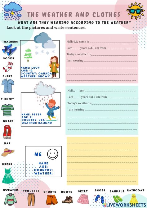 Season Clothes Worksheet, Seasons And Clothes Worksheet, Clothes Worksheet For Grade 1, English For Grade 3 Worksheets, Weather Worksheets 2nd Grade, Weather And Seasons Worksheet, Weather And Clothes Worksheet, My Clothes Worksheet, Clothes Worksheets For Kids Activities