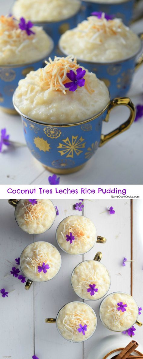 Coconut Tres Leches Rice Pudding for Pinterest Coconut Tres Leches, Recipes Pudding, Sweets Easy, Rice Puddings, Creamy Rice Pudding, Creamy Rice, Simple Dessert, Indian Dessert, Recipes Indian