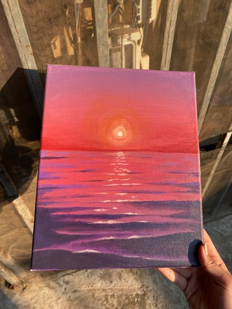 Art Inspo Acrylic Easy, Sunset Purple Painting, Heart Sunset Painting, Sunset Pink Painting, Acrylic Sunset Painting Ideas, Art Sunset Painting, Mini Canvas Sunset Paintings, Pink Painting Ideas On Canvas Aesthetic, Pink Acrylic Painting Ideas