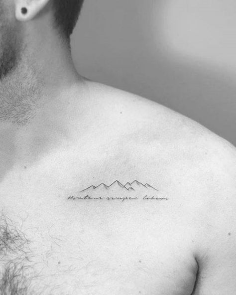 Mountain Tattoos For Men - 62 Simple Designs, Ideas & Meaning West Virginia Tattoo, Virginia Tattoo, Moutain Tattoos, Alaska Tattoo, Small Mountain Tattoo, 27 Tattoo, Geometric Mountain Tattoo, Mountain Range Tattoo, Mountain Tattoos