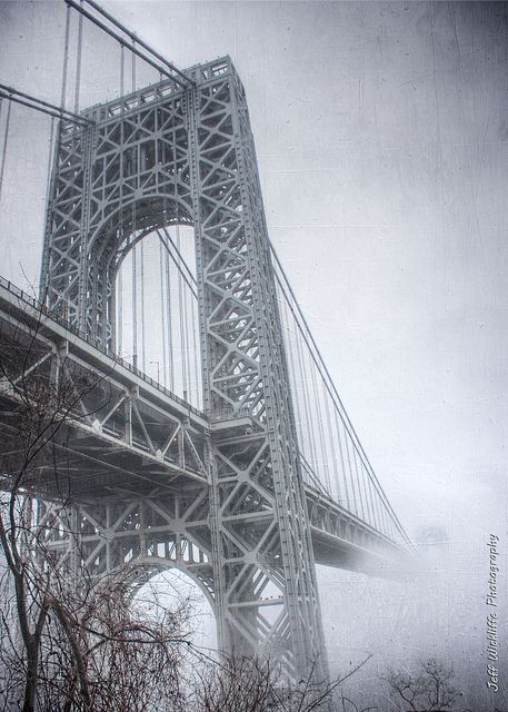 George Washington Bridge Tattoo, Bridge Tattoo, Bridges Architecture, Upper Manhattan, Shopping Games, Foggy Day, Washington Heights, Manhattan Nyc, George Washington Bridge