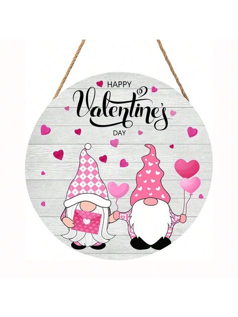 Multicolor  Collar  Wood   Embellished   Home Decor Valentine Door Hanger Wooden, Decorating End Tables, Valentine Door Hanger, Happy Valentines Day Sign, Valentines Door Hanger, Happy Signs, Gnome Door, Valentines Sign, Front Door Porch