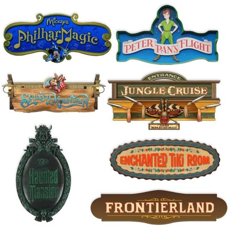 Disneyland Sign, Hollywood Tower Of Terror, Disney World Attractions, Scrapbook Disney, Dumbo The Flying Elephant, Disney Sign, Disney Printables, Enchanted Tiki Room, Disney Rooms