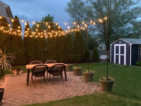 All of these backyard ideas will transform your yard into an oasis, are completely do-able DIY projects, and are budget-friendly! Patio Arbor, Pergola Lighting Ideas, Diy Arbor, Backyard String Lights, Lights Patio, Diy Backyard Patio, Cheap Backyard, Patio Pergola, Pergola Lighting