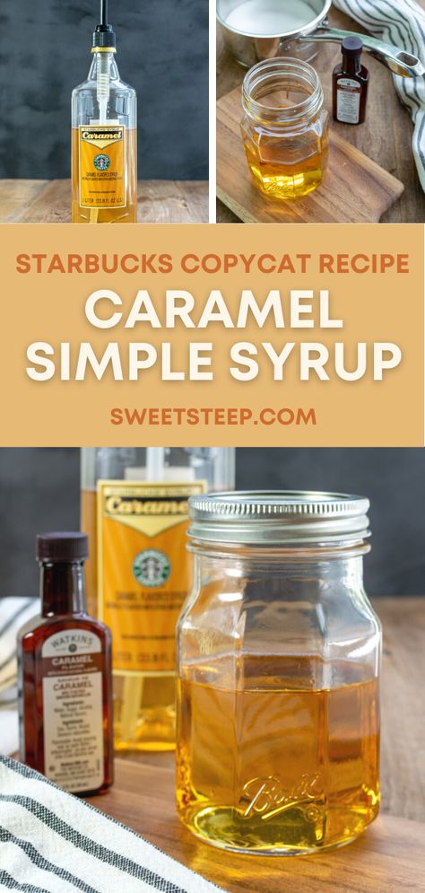 Diy Flavored Syrup For Coffee, Caramel Sauce For Coffee Drinks, Diy Caramel Coffee Syrup, Carmel Coffee Syrup Recipe, Caramel Syrup Recipe Coffee, Caramel Syrup For Coffee Recipes, Homemade Starbucks Syrups, Homemade Caramel Coffee Syrup, Copycat Starbucks Syrups