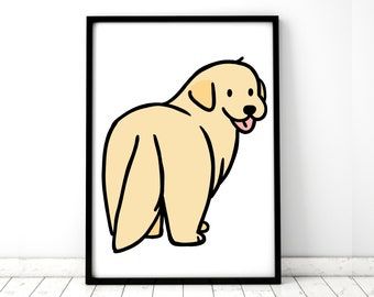 Golden Retriever Line Art, Golden Retriever Painting Easy, Golden Doodle Painting, Golden Retriever Doodle, Dogs Doodles, Friend Painting Ideas, Golden Retriever Illustration, Golden Retriever Drawing, Dog Sketches