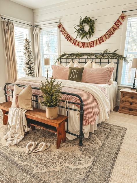 Holiday Bedroom, Christmas Decorations Bedroom, Christmas Room Decor, Wall Sconces Bedroom, Christmas Bedroom, Country Bedroom, Farmhouse Bedroom Decor, Christmas Room, Remodel Bedroom