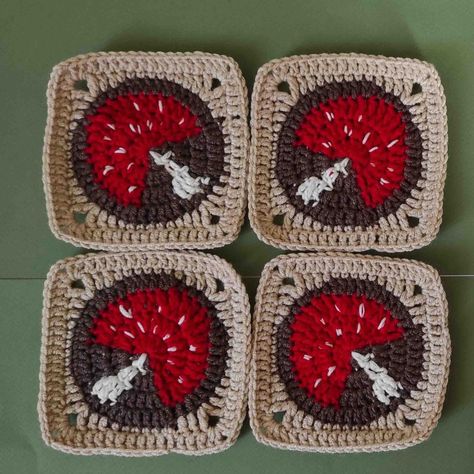 HOW TO CROCHET Mushroom Granny Square [FREE video tutorial & written pattern] – VetkaKnit Crochet Mushroom Granny Square, Mushroom Granny Square, Granny Square Pattern Free, Motifs Granny Square, Granny Square Crochet Patterns Free, Granny Square Pattern, Crochet Mushroom, Crochet Coaster Pattern, Diy Vetement