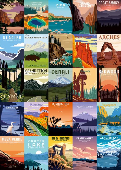 PRICES MAY VARY. PICKFORU National parks puzzles for adults 1000 piece:This nature puzzle is comprised of the most famous travel poster of United States National Parks. The landscape puzzles for adults is divided into 25 small boxes, each depicting a different national park. You can complete a box every day and enjoy the unique scenery of each national park slowly. After 25 days, you will get a complete vintage national park puzzle mountain, which is full of accomplishment! What you get: Travel Unique Scenery, Scenery Mountain, Vintage National Park, Scenic Nature, American National Parks, Mesa Verde National Park, Redwood National Park, Puzzles For Adults, Everglades National Park