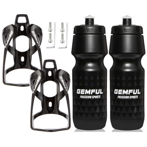 GEMFUL Bike Water Bottles with Bicycle Holder 2 Pack 24 oz Cycling Squeeze Sport Bottle Black Bicycle Holder, Bike Cup Holder, Bike Water Bottle Holder, Cycling Water Bottle, Bike Water Bottle, Pro Bike, Bike Tools, Water Bottle Holders, Water Bottle Design