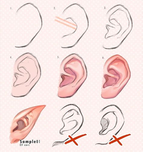 How to Draw ears by @kawanocy..DISCLAIMER!!! I DON’T OWN ANY OF THE ART I POST.. This account is just an alter account I use for personal art references.Dm me for removal or email for others things! How To Draw Ears, Výtvarné Reference, Siluete Umane, Poses References, Digital Painting Tutorials, Body Drawing, Anatomy Art, Art Tutorials Drawing, Digital Art Tutorial