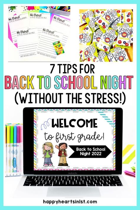 7 Tips for Back to School Night without the Stress from Happy Hearts in 1st Blog Post
Back to School Night powerpoint template slides for Meet the Teacher Night Presentation
Back to School Night Writing Activity for kindergarten, first grade, and second grade students
Gift for parents. Writing Mentor Texts, Meet The Teacher Night, Tips For Teachers, Teachers Toolbox, Student Birthdays, First Year Teaching, Teacher Material, Back To School Night, Presentation Ideas