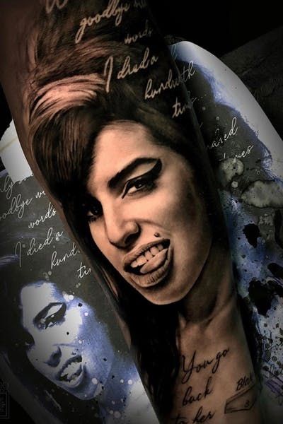 Amy Winehouse Tattoo, Twitter Tattoo, Musician Tattoo, Marilyn Monroe Tattoo, Girl Face Tattoo, Realistic Tattoo Sleeve, Sharpie Tattoos, Chicano Tattoos, Full Arm Tattoos