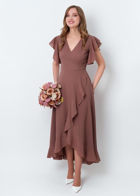 Cappuccino chiffon wrap dress, chiffon bridesmaid dress, wedding guest dress, bridesmaids dress, chiffon long wrap dress, chiffon long sleeves dress, evening dress, formal chiffon dress, ruffle chiffon dress Formal Chiffon Dress, Brown Dresses Outfit, Chiffon Wrap Dress, Midi Wedding Dress, Long Wrap Dress, Dress Bridesmaids, Chiffon Ruffle Dress, Long Sleeve Chiffon Dress, Long Sleeves Dress