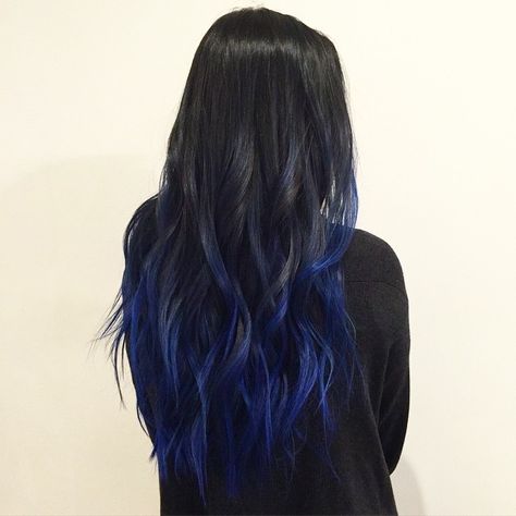 Underlayer Blue Hair, Black And Blue Balayage Hair, Black Hair With Blue Ombre, Black To Blue Balayage, Black To Dark Blue Hair, Black Hair With Dark Blue Balayage, Black Hair With Blue Highlights Long, Black Hair W Blue Highlights, Dark Electric Blue Hair