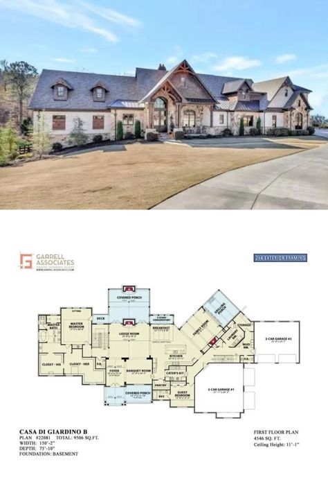 9,000 Sq Ft 6-Bedroom Craftsman Style Casa Di Giardino B House Plan with Open Concept Living Social Room, Equipment Room, Multigenerational House Plans, Stacked Porches, Multigenerational House, House With Land, Farmhouse Craftsman, Palladian Window, 6 Bedroom House Plans