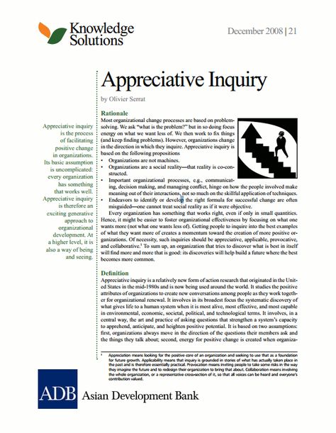 Appreciative Inquiry | Better Evaluation Inquiry Based Learning Activities Ideas, Unit Of Inquiry, Enquiry Based Learning, Inquiry Based Learning Kindergarten, Appreciative Inquiry, Theory Of Change, Natural Resource Management, Asking The Right Questions, Resource Management