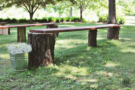 DIY Wedding Seating- Rustic Log Benches Wedding Bench Seating, Log Benches, Outdoor Wedding Seating, Wedding Bench, Log Bench, Wedding Ceremony Seating, Diy Outdoor Weddings, Rustic Wedding Seating, Wooden Benches