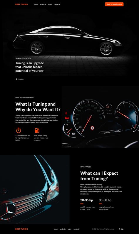 Homepage design concept for Car Tuning Atelier. Made with Modularity Design System. #webdesign #Modularity, #DesignSystem #uikit #Sketch #Figma #AdobeXD Car Website Design, Modularity Design, Car Design Concept, Car Websites, Luxury Website, Car Advertising Design, Web Design Examples, Car Website, 광고 디자인