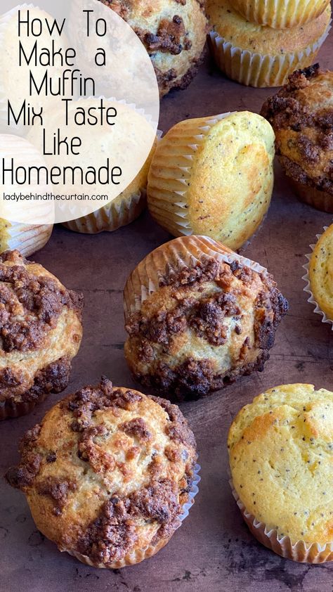 Cake Mix Bakery Muffins, Boxed Muffin Mix Recipes, Chocolate Chip Muffin Mix Ideas, Jiffy Baking Mix Muffins, Instant Muffin Mix Recipes, Oatmeal Muffin Mix Recipes, Boxed Muffin Mix Better, Packaged Muffin Mix Recipes, Doctored Muffin Mix Recipes