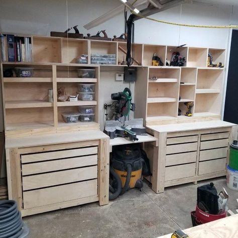 Workbench Tool Storage Ideas Arbejdsplads Garage, Tool Storage Ideas, Cabinets Garage, Garage Diy, Garage Workshop Organization, Garage Tool Organization, Garage Tool Storage, Woodworking Shop Layout, Diy Workbench