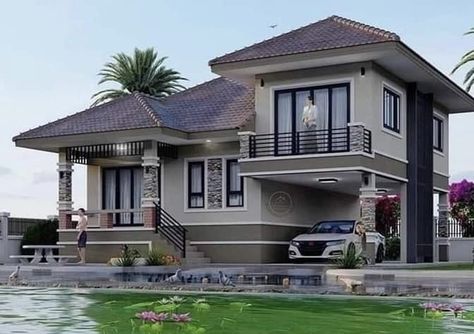 Modern Bungalow Exterior, 2 Storey House Design, Little House Plans, 2 Storey House, Bungalow Exterior, Exterior House Color, Building House Plans Designs, House Arch Design, Bungalow Design