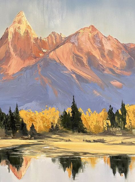 Bringing Nature to Canvas: Painting About the Outdoors Fall Mountains Painting, Brown Mountain Painting, Mountain Range Art, Rocky Mountains Painting, Rocky Mountain Painting, Mountains Oil Painting, Mountain Abstract Painting, Impressionist Mountains, Mountains Painting Simple