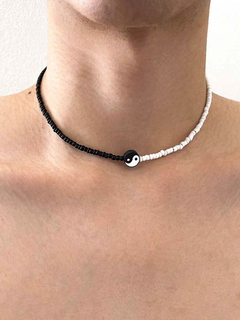 Men Yin & Yang Detail Beaded Necklace | SHEIN USA Shein Beaded Necklace, Yin Yang Beaded Necklace, Bead Jewelry For Men, Beaded Black Necklace, Beads Necklace For Boys, Beaded Bracelets Boys, Necklace For Men Beads, Man Beaded Necklace, Diy Necklace For Men