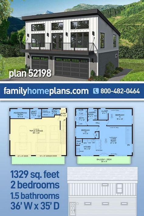 Innovative design and practical features come together in this modern container home. Over Garage Addition Floor Plan, 2 Floor Garage Ideas, Garage Floor Plans With Living Space, 3 Car Garage With Living Quarters, Tiny House With Garage Floor Plans, Garage Blueprints, Garage With Living Quarters, Garage Apartment Plan, Plan Garage