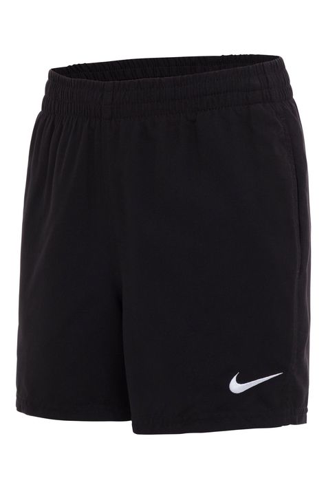 The Nike 4 inch essential volley swim shorts offer a relaxed fit for easy movement. They come equipped with a stretch waistband and internal drawcord alongside a built-in mesh brief, ensuring secure and comfy wear all day long. The side seam pockets, complete with mesh bags, are just right for stowing away mini treasures. Main 100% Polyester. Lining 50% Recycled polyester, 50% Polyester. Boys Black Shorts, Shorts For Sports, Sports Shorts Mens, Nike Shorts Outfit Men, Black Shorts Outfit Men, Bermuda Nike, Nike Shorts Outfit, Shorts For Man, Boys Nike Shorts